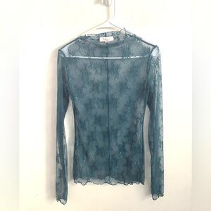 Sweet generis Top Womens Large Sheer Teal Floral Layering Fairy Indie Y2K